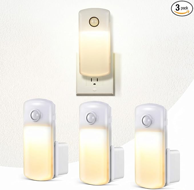 Enhon 3 Pack Emergency Power Failure Night Lights, Motion Sensor Night Light, Automatic Dusk to Dawn, Emergency Lights for Home, Bedrooms, Hallways, Black Outs, Rechargeable