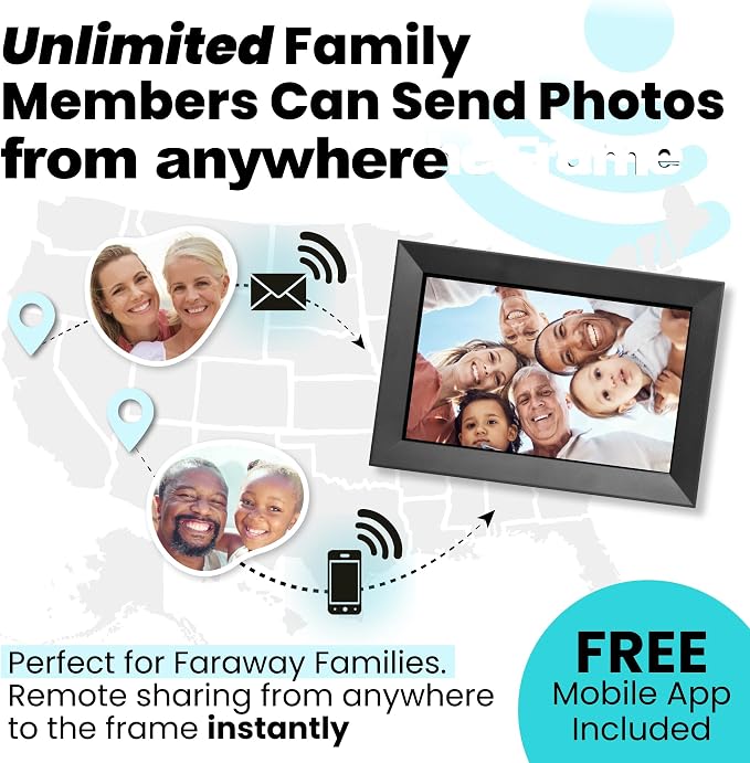 PhotoSpring No Subscription, 10in WiFi Digital Picture Frame, Email App Web, USA Company, 32gb Touch Screen, Play Videos up to 5min