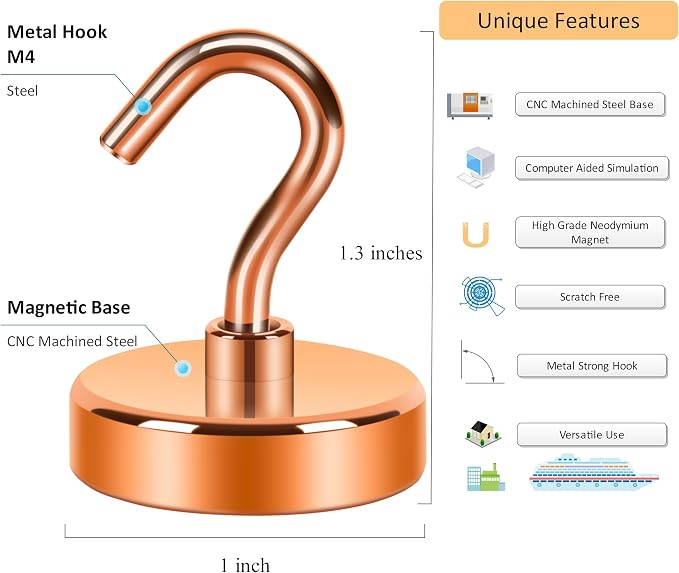 Neosmuk Magnetic Hooks, Heavy Duty 85lb+ Strong Magnet Hook for Cruise Cabins, Cruise Essentials 2026 for Hanging, Metal Wall Refrigerator Hangers (Bronze, 10 Pack)