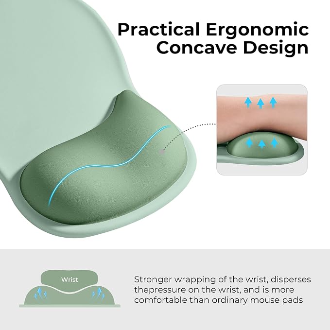 EooCoo Mouse Pad with Gel Wrist Rest, Ergonomic Mousepad Wrist Alignment | Middle Concave Design for Natural Wrist Alignment, Non-Slip Base Mousepad, Carpal Tunnel Relief, Office Desk Accessories