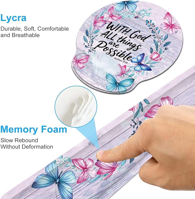 Keyboard Wrist Rest and Mouse Wrist Rest Pad with Cup Coaster,Made of Memory Foam,Ergonomic Support,Easy-Typing and Pain Relief,for Gaming Office Home Computer,with God All Things are Possible Floral
