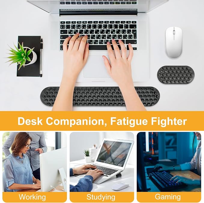 MOSISO Gel Wrist Rest Support for Mouse Pad&Keyboard Set, Black | Ergonomic Massage Keyboard&Mouse Pad Set, Non-Slip Base Pain Relief&Soft Cooling Gel Computer Easy Typing Pad for Home/Office