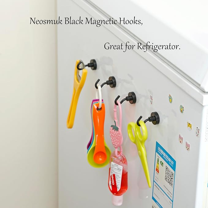 Neosmuk Magnetic Hooks, Heavy Duty 40lb+ Strong Magnet Hook for Cruise Cabins, Cruise Essentials 2026 for Hanging, Metal Wall Refrigerator Hangers (Black, 10 Pack)