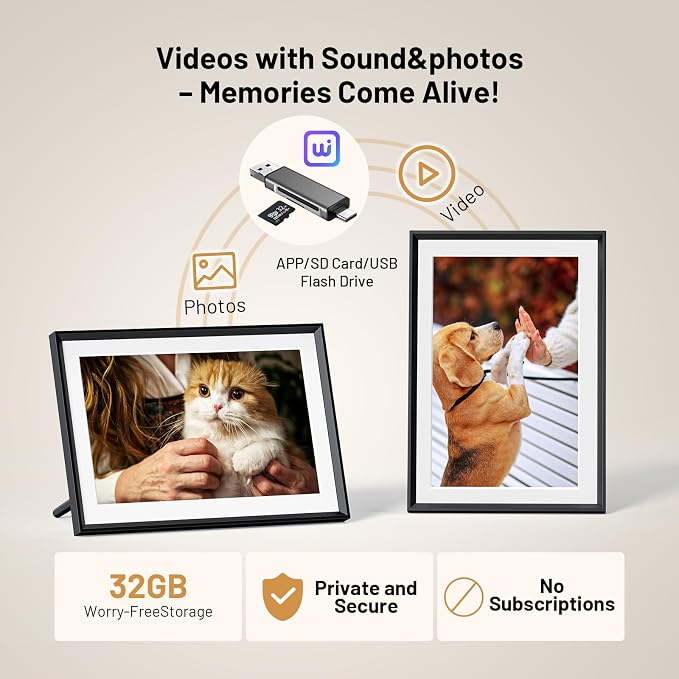 10.1" Smart WiFi Digital Picture Frame with 32GB Storage | Electronic Photo Frame with 1280 x 800 HD IPS Touch Screen Auto-Rotate for Wall/Tabletop, Gift for Woman,Mom, Dad, Wife