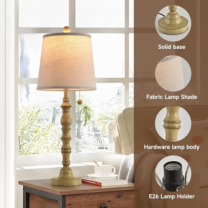 Lamps Set of 2 Modern Farmhouse Table Lamp Bedside Reading Lamps Living Room End Tables Set Lamps for Night Stands Bedroom Night Lamp,High 26.26 Inch,White,Sepia Fabric Lamp Shade,Bulb Not Included
