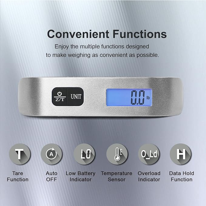 travel inspira Luggage Scale, Portable Digital Hanging Baggage Scale for Travel, Suitcase Weight Scale with Rubber Paint, 110 Pounds, Battery Included