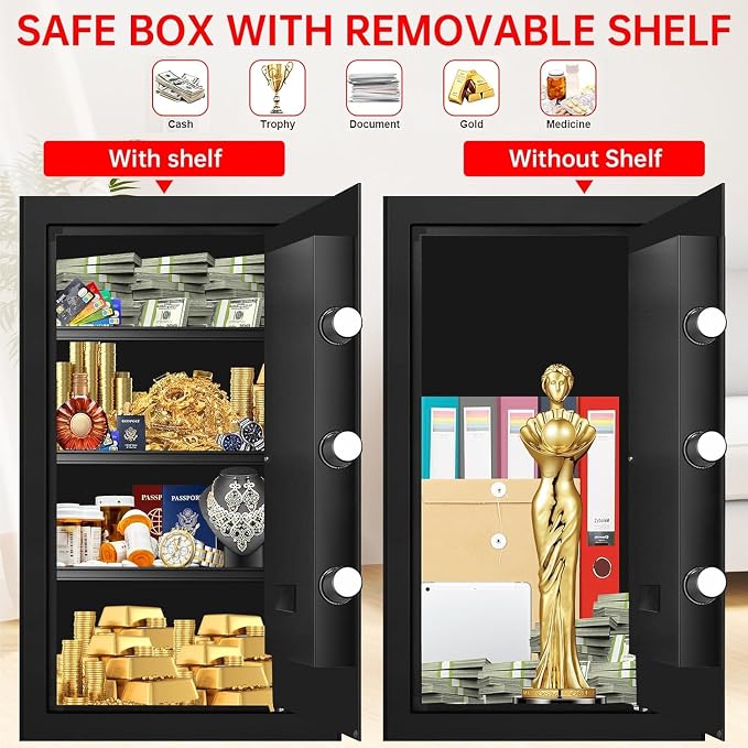 5.1 Cuft Home Safes Water and Fireproof, Large Safety Box Fireproof Waterproof with Electronic Keypad and Spare Key, Fire Proof Safe for Home Documents, Floor Personal Safe for Money Medicine