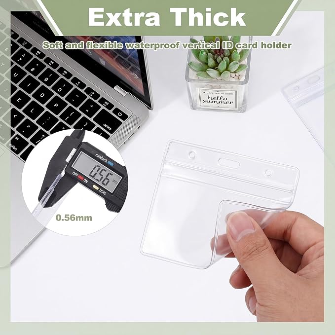 2 Pack ID Badge Holder with Badge Reels Retractable Clip Heavy Duty Horizontal Clear ID Card Badge Holders for Work Office Student Nurse