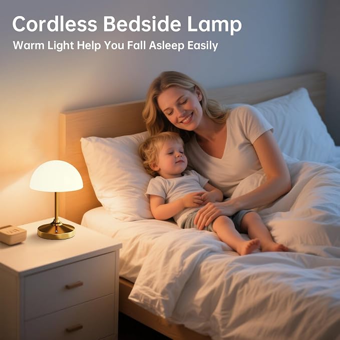 Mushroom Lamp Cordless Lamp Table Lamp,Outdoor Waterproof Shower Lamps,5000mAh Rechargeble Battery Operated Dimmable Touch Desk Lamps,LED Night Light for Bathroom Patio Camping Outdoor(Gold)