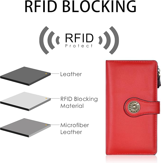 Travelambo Women's Wallet RFID Blocking Trifold Clutch Large Capacity Credit Card Holder Travel Purse