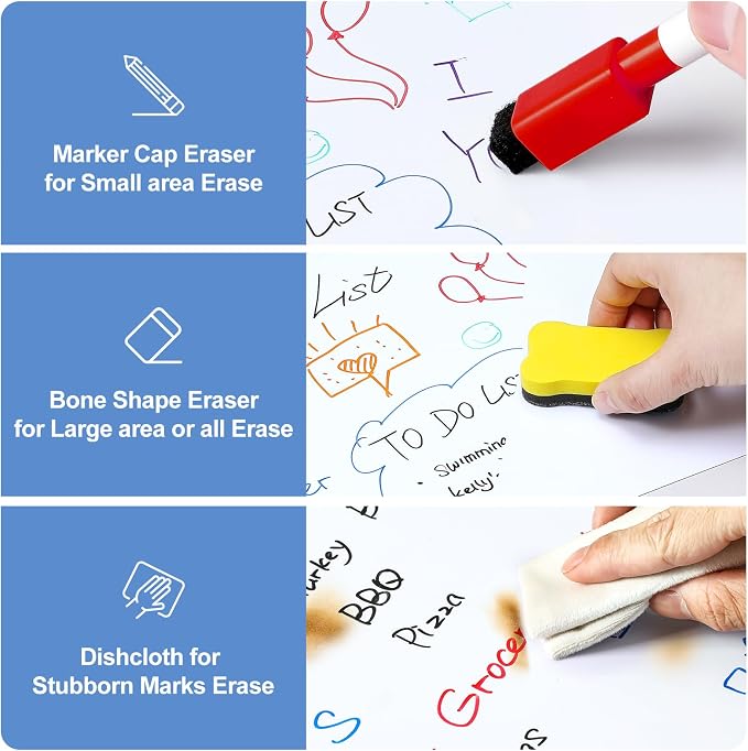 6 Pack Magnetic Dry Erase Board Sheet for Fridge, 12"x8" Erasable Refrigerator WhiteBoard w/ 4 Markers & 1 Eraser- Smooth and Flexible Small Magnet Blank Notepad for Home Kitchen Organizer and Planner