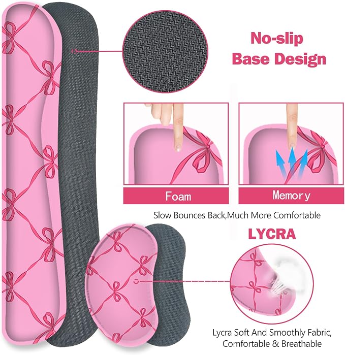 ToLuLu Large Mouse Pad Desk Pad Set, 4PCS Wrist Rest Support XXL Desk Mat | 35.4”x15.7" Giant Mouse Pad for Keyboard Mouse , Non-Slip Base Stitched Edges Mousepad Office Desk Decor, Hot Pink Bow