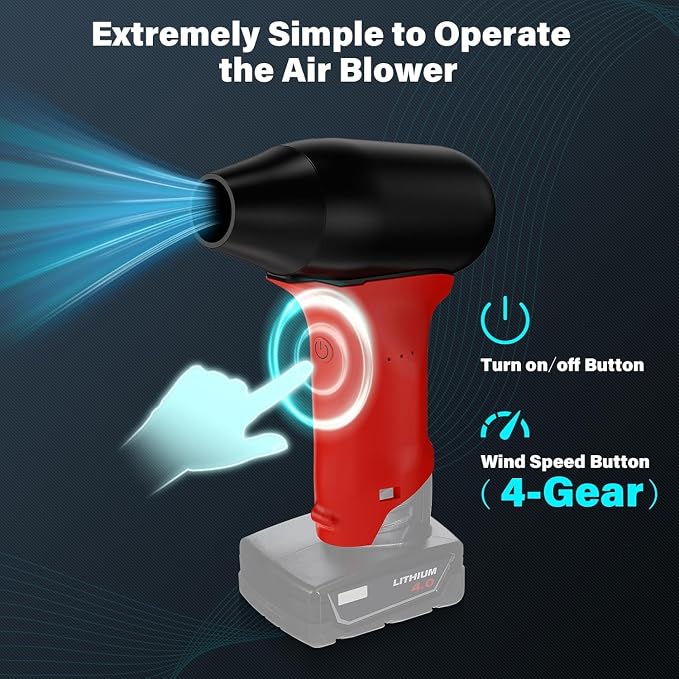 Portable Mini Turbo Jet Blower for Milwaukee M12 12V Battery, 4-Speed Wireless High Speed Handheld Fan, for Computer Key Board Cleaning,Hair Drying,Camping,Outdoors