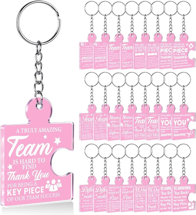 Team Appreciation Gifts Bulk Thank You Keychains for Coworkers | Gift Set for Employee, Staff, Teachers, Teamwork Puzzle Piece Keyring, Acrylic