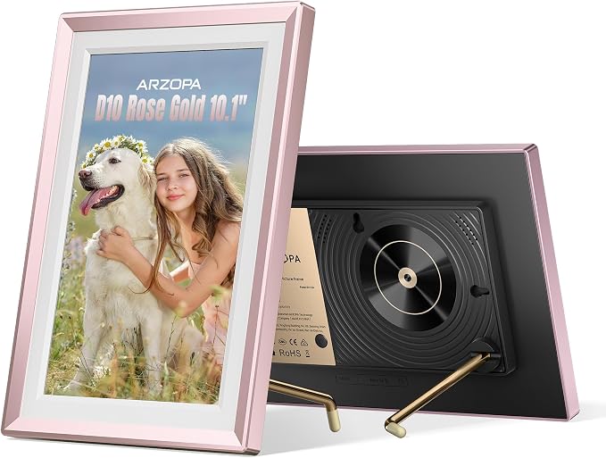 ARZOPA D10 Metal Digital Picture Frame Free Cloud Storage No Subscription 10.1" HD Anti-Glare Touchscreen Instant Photo & Video Sharing from Phone Ideal for Thoughtful Gifting Exquisite - Rose Gold