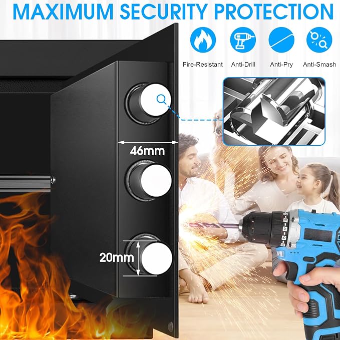 1.2 Cubic Feet Small Fire Safe Box for Home, Fireproof Lock Box, Security Money Safe with Digital Keypad, Spare Keys and Removable Shelf, Personal Home Safes for Money, Jewelry, ID Documents