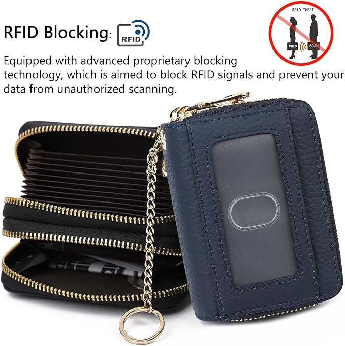 imeetu RFID Credit Card Holder, Small Card Wallet Women, Leather Card Case | Genuine Leather Women's Card & id Cases, Change Coin Purse with Zipper Keychain id Window, 20 Colors & 3 Styles, Daily, Gifts