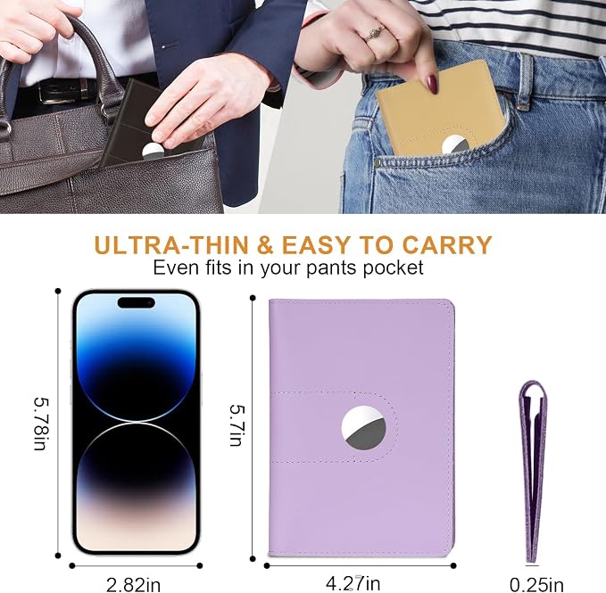 Full Grain Leather Passport Holder Cover for Men and Women Travel, Passport Wallet with AirTag Slot, Travel Must Haves Essentials Genuine Leather Passport Covers Gifts