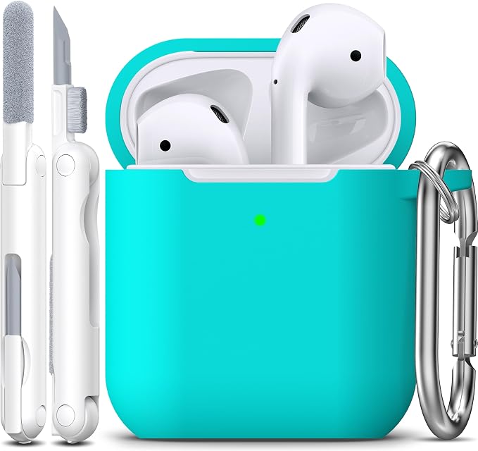 R-fun for AirPods 1/2 Case, Soft Silicone Protective Cover with Keychain and Cleaning Pen, Compatible with AirPods 2nd/1st Generation (2016/2019), Full Drop Protection Cover, New Teal