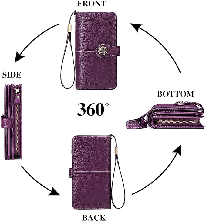 SENDEFN Wallets for Women Leather Credit Card Holder with RFID Blocking Large Capacity Wristlet | with RFID Blocking