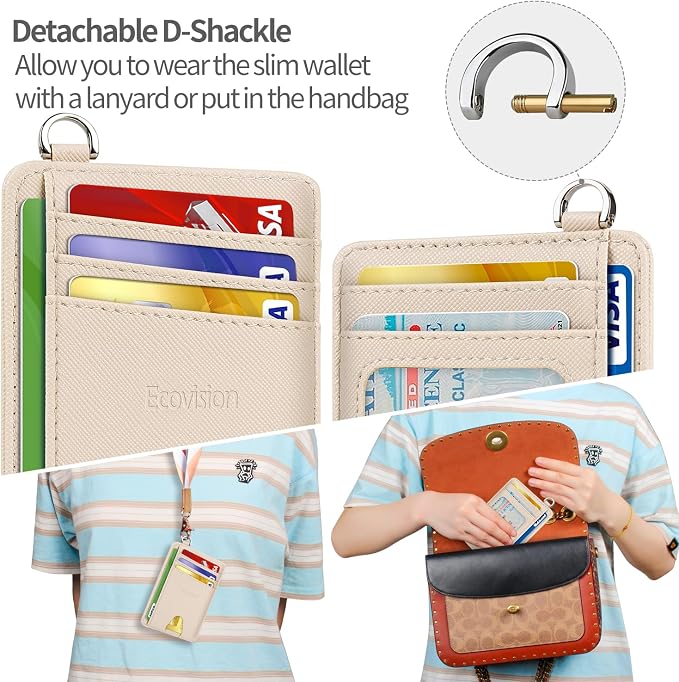 Slim Minimalist Front Pocket Wallet, RFID Blocking Credit Card Holder Wallet with Detachable D-Shackle for Men Women
