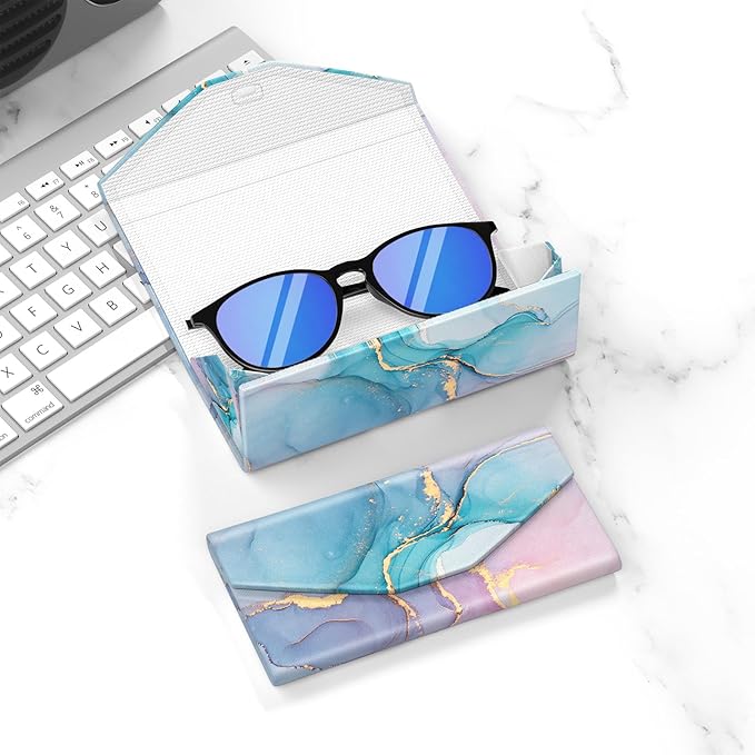 Sunglasses Case, Foldable Glasses Case, Magnetic PU Leather Hard Shell Folding Eyeglass Holder Box, Collapsible Unisex