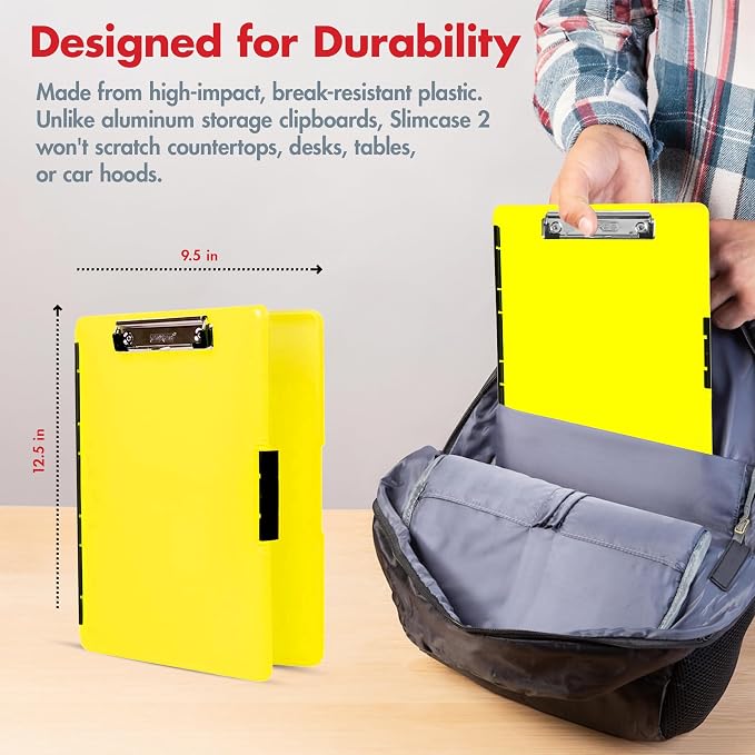 Dexas Slimcase 2 Plastic Clipboard with Storage & Side Opening, Neon Yellow, Office Supplies Clipboards to Organize, Carry & Store, A4 Holder, Style and Functionality Nursing Clipboard (Pack of 6)