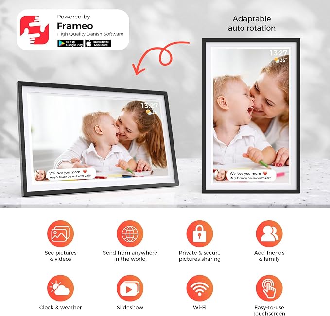 Digital Picture Frame,15.6 Inch Large Frameo Digital Photo Frame WiFi, 32GB,1920 * 1080 IPS HD Touch Screen,Tabletop&Wall-Mounted,Digital Frame Share Photos and Videos via Frameo App
