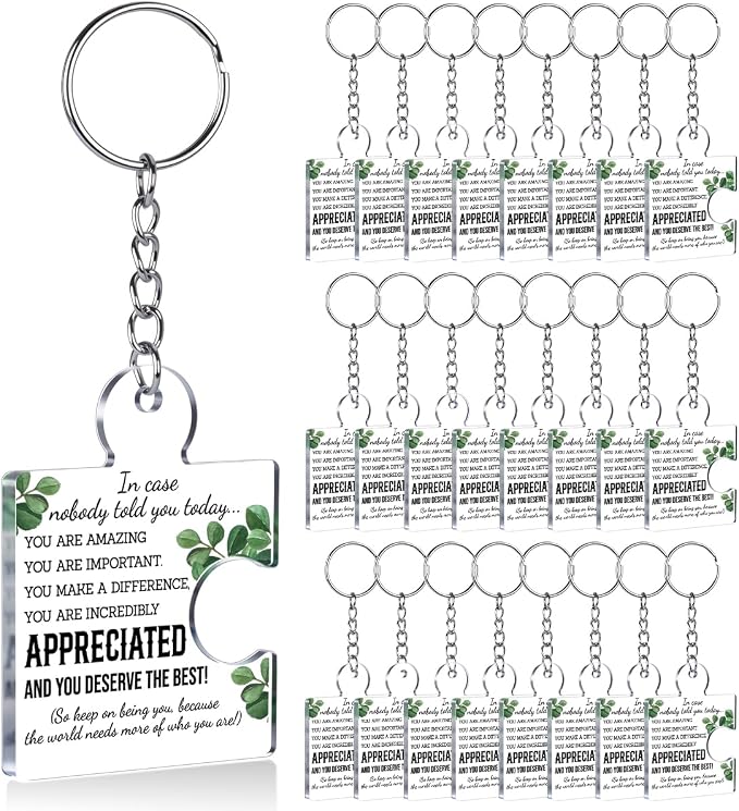Team Appreciation Gifts Bulk Thank You Keychains for Coworkers | Gift Set for Employee, Staff, Teachers, Teamwork Puzzle Piece Keyring, Acrylic