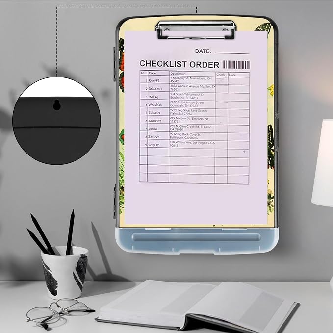 Clipboard with Storage,Storage Clipboard with Pen Holder,Heavy Duty Plastic Storage Clipboard with Low Profile Clip,Teacher Must Haves,Clipboard Folder,Office Supplies,Butterfly Flower -1352