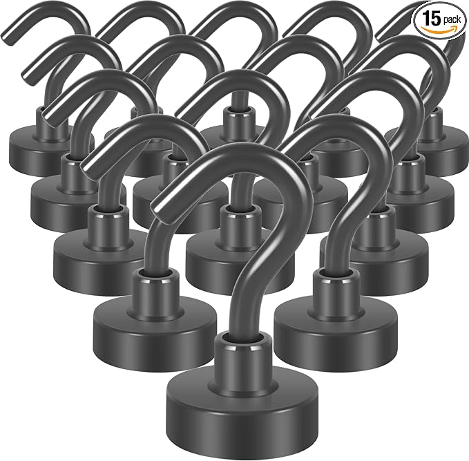 Neosmuk Magnetic Hooks, Heavy Duty 30lb+ Strong Magnet Hook for Cruise Cabins, Cruise Essentials 2026 for Hanging, Metal Wall Refrigerator Hangers (Grey, 15 Pack)