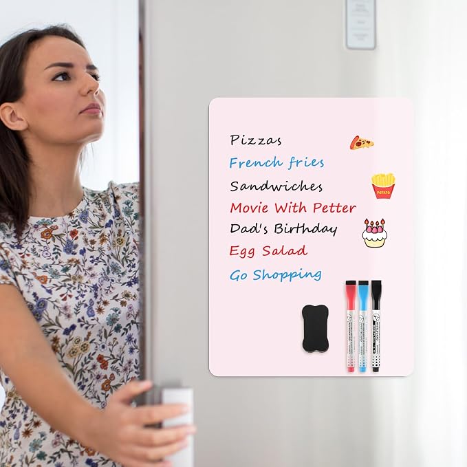 MaxGear Magnetic Pink Whiteboard for Fridge, 12 x 8 Inch, Markers Included