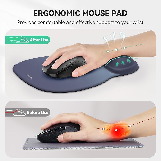 TECKNET Gel Ergonomic Mouse Pad with Wrist Rest, Non-Slip PU Base, Gradient | Comfortable Gel Cushion, Pain Relief, Smooth and Waterproof Surface, Mouse Pad with Wrist Rest for Office, Gaming and Study