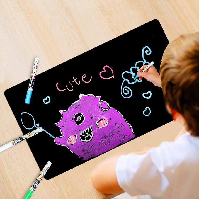 Magnetic Black Dry Erase Board Fridge Chalkboard Sheet 17"x11" | Easy to Read with 3 Bright Colors Chalk Markers, Flexible Refrigerator Magnet Blackboard for Weekly Menu & Grocery List