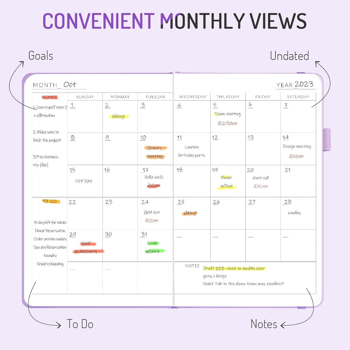 Undated Weekly Planner for 2025, Forvencer Simplified Daily & Weekly & Monthly Calendar Planner, Cute Daily Organizer Notebook, Agenda Journal to Track Goals & Tasks, Start Anytime, A5 Size, Purple