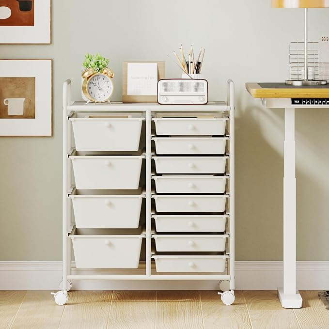 BECOMFORT 15-Drawer Rolling Cart with Drawers, Storage Cart on Wheels, Teacher Classroom Organizers with Metal Frame, Mobile Craft Cart for Tools