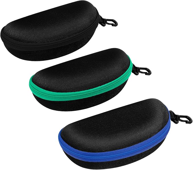 ZONLY 3 Pack Sunglasses Case Portable Travel Zipper Eyeglasses Case Hook With Cleaning Cloth