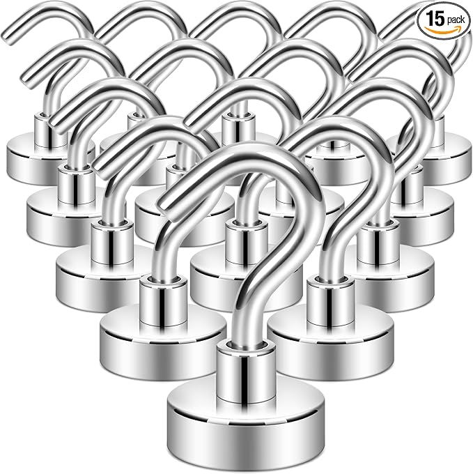 Neosmuk Magnetic Hooks, Heavy Duty 30lb+ Strong Magnet Hook for Cruise Cabins, Cruise Essentials 2026 for Hanging, Metal Wall Refrigerator Hangers (Silver White, 15 Pack)