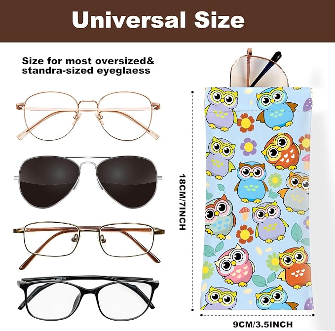 Anikathy 2Pcs Sunglass Eyeglass Glasses Case Soft PU Leather with Cleaning Cloth Cute Glasses Pouch Bag for Men Women Girs