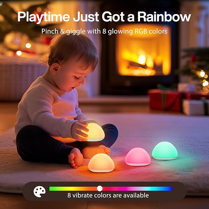 Baby Night Light for Nursery, Soft Silicone Tap Control Night Lamp with 8 Color Changing, Stepless Dimming, Rechargeable Portable Night Light for Kids, 1H-Timer, Warm Light for Breastfeeding