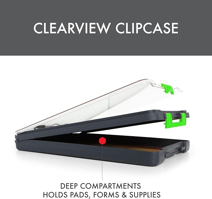 Dexas Clearview Clipcase clipboard13.75 X 9.5 in, Green. See Papers Clearly Outdoors, Stay Organized and Dry. Ideal for Coaching, Teaching, homeschooling, Art, Trades, and Medical pros (Pack of 6)