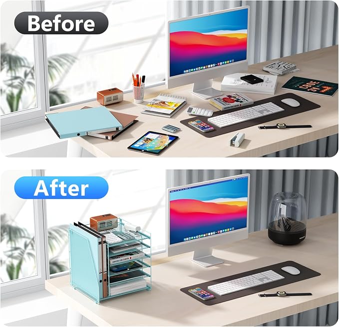 gianotter 6-Tier Paper Organizer With Magazine Holder | Desk Organizers and Accessories, File Organizer for Office Supplies Storag (Blue, 6-Tier)