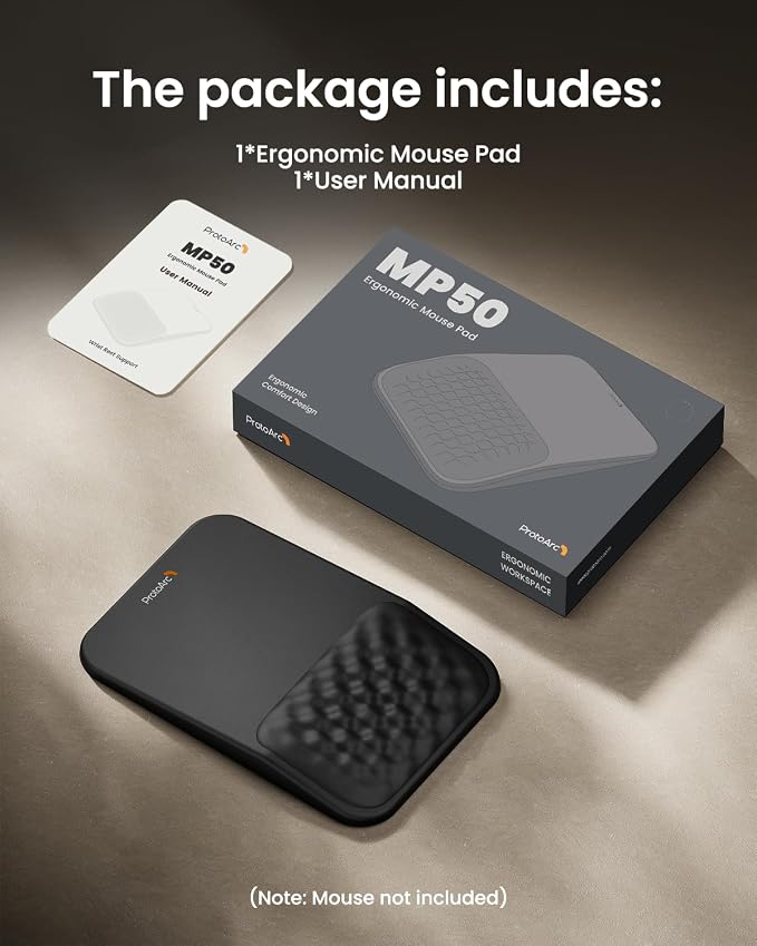 ProtoArc MP50 Ergonomic Mouse Pad with Wrist Rest, PU Leather, Black | 8° slope & massage points, soft memory foam, Large 12x8 Inches, Non-slip base. Relieves wrist strain for office & home