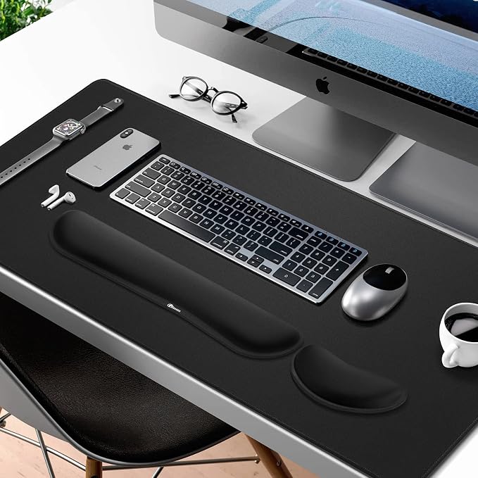 Gimars 4 in 1 Mouse Pad and Keyboard Wrist Rest Set, Large Mouse Pad with Memory Foam Wrist Support Pad for Desk with Coaster, Easy Typing Pain Relief, Gaming Office Home, 31.5x12 inch, Black