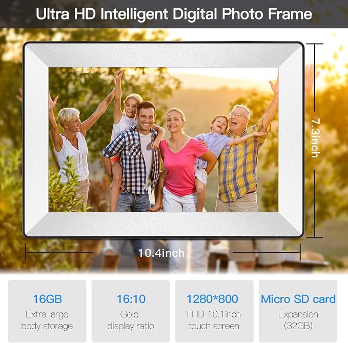 Frameo 10.1inch Digital Picture Frame WiFi Smart Digital Photo Frame 1280 * 800 IPS HD Touch Screen,16GB Memory Auto-Rotate,Share Photos/Videos Instantly via Frameo App from Anywhere