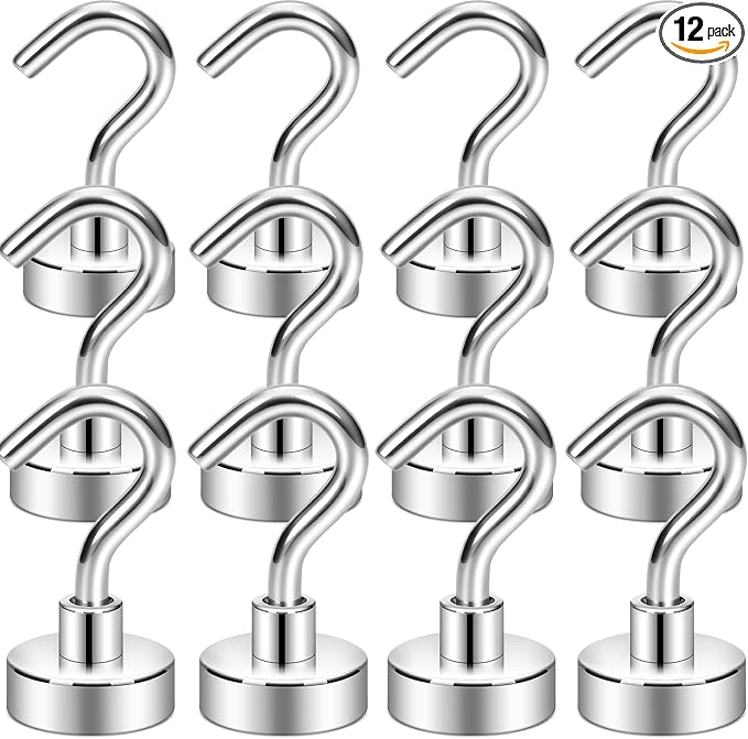 Neosmuk Magnetic Hooks, Heavy Duty 30lb+ Strong Magnet Hook for Cruise Cabins, Cruise Essentials 2026 for Hanging, Metal Wall Refrigerator Hangers (Silver White, 12 Pack)