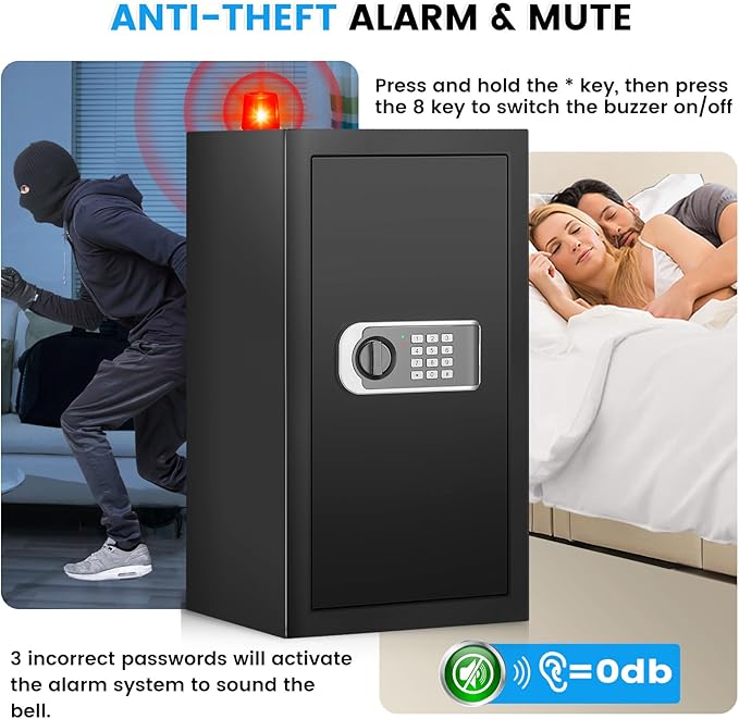 [23.6" Tall]Large Home Safe, 𝟒.𝟔 𝐂𝐮𝐟𝐭 Safe Box with Fireproof Waterproof Bag, Security Safes for Home with Programmable Keypad Keys, Smart Alert, Mute Mode, Anti-theft Digital Safe fo Valuables