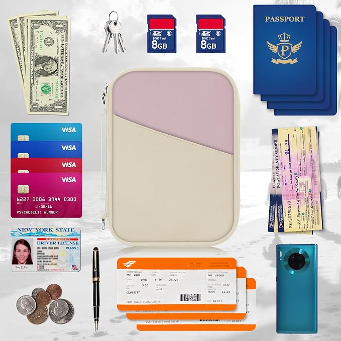 Family Passport Holder for Travel with RFID Blocking, Traveling Essentials Organizer Pouch Bag, Light Passport Wallet for Travel Must Haves Accessories for Women Men