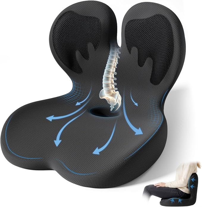 Seat Cushion, Office Chair Cushion with Lumbar Support Pillow, Memory Foam Car Cushions, for Long Sitting, Tailbone & Back Pressure Relief,Sciatica Pad for Office, Car, Home Chairs