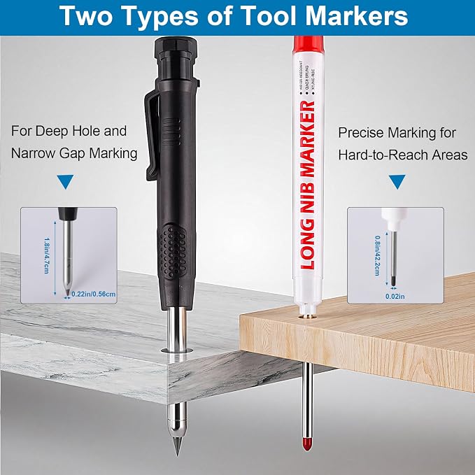 2-Pack Mechanical Carpenter Pencils Set with Refills and Case | 2.8 mm Refills, Built-in Sharpener, 48 mm Deep-Hole Marker, Storage Case, for Wood Metal Concrete Glass